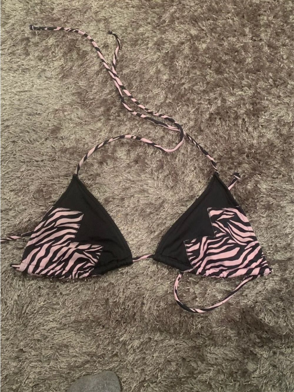 Victoria's Secret Black and Pink Zebra Triangle Bikini Top